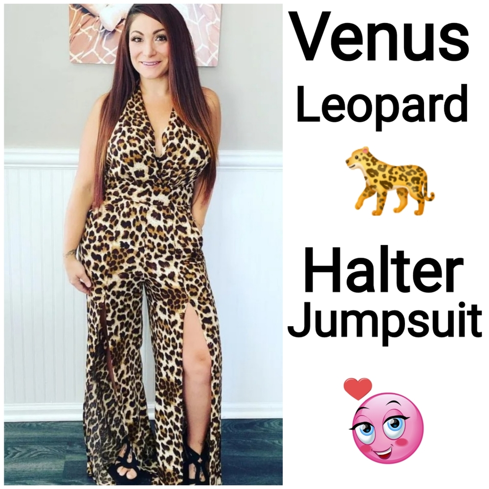 Venus Leopard 🐆 Printed Halter Jumpsuit Size S